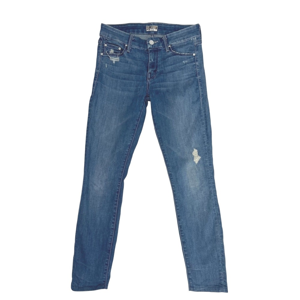 Mother The Looker Graffiti Girl Jeans Distressed Blue Denim Size 26 - Picture 1 of 14
